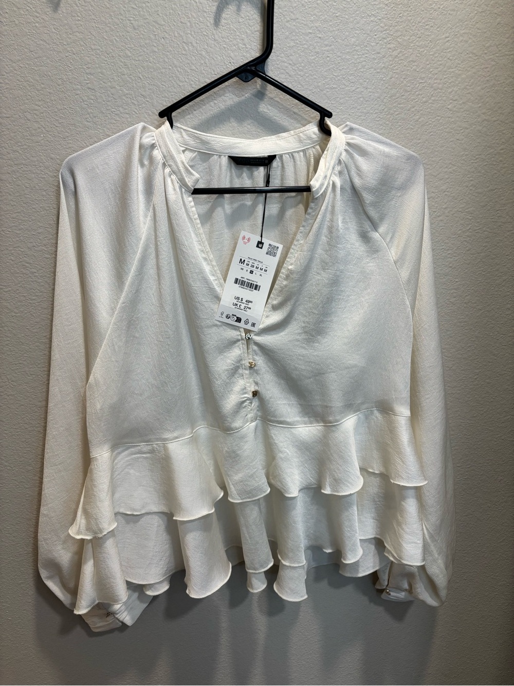 Zara Ivory Ruffle V-Neck Blouse